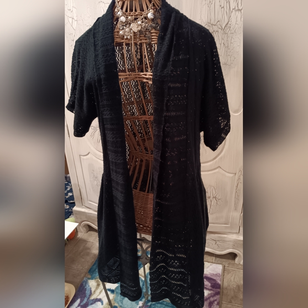 American Rag Open Knit Long Black Cardigan
